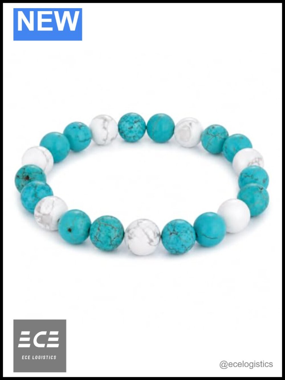 8mm Natural Turquoise Howlite Beaded Stretch Bracelet Western Boho Gift
